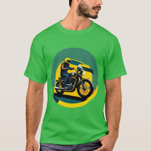 Motorcyclist in Vibrant Retro Style T-Shirt