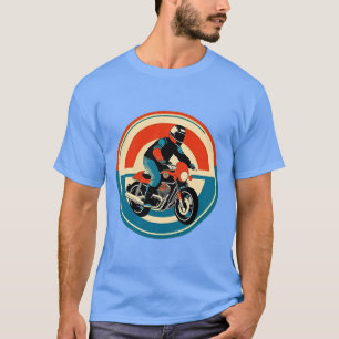 Motorcyclist in Vibrant Retro Style T-Shirt