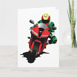 Motorcyclist On A Red Motorbike Card