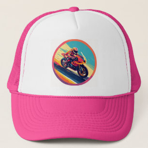 Motorcyclist Racing Dynamic Illustration Trucker Hat