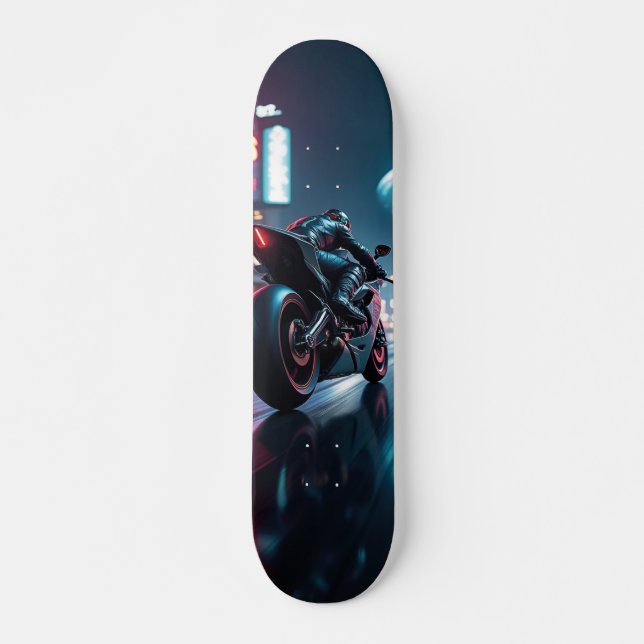 Motorcyclist Riding His Machine Skateboard (Front)
