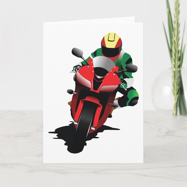 Motorcyclist Riding Red Sportbike Card (Creator Uploaded)