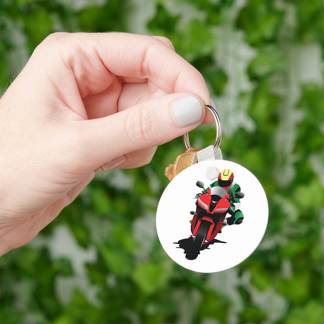 Motorcyclist Riding Red Sportbike Key Ring (Creator Uploaded)