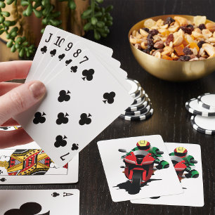 Motorcyclist Riding Red Sportbike Playing Cards