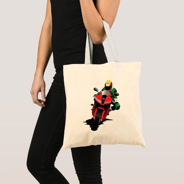 Motorcyclist Riding Red Sportbike Tote Bag (Creator Uploaded)