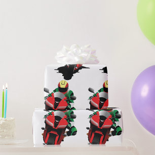 Motorcyclist Riding Red Sportbike Wrapping Paper