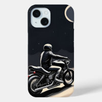 Motorcyclist Riding Under Moonlit Sky