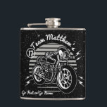 Motorcyle Biker Best Man Monogram Hip Flask<br><div class="desc">Motorcycle bike theme for Team Groom. Monogram your best man's or groomsman's initials to create a custom wedding thank you gift flask. Retro and vintage style look. Change black background colour to colour of your own choice. Go Fast or Go Home tagline can be changed to your own words of...</div>