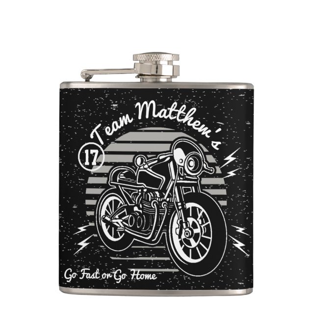 Motorcyle Biker Best Man Monogram Hip Flask (Front)