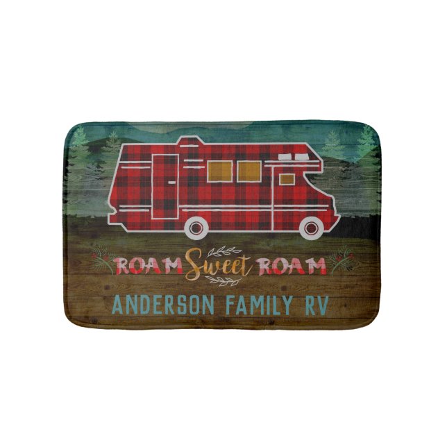 Motorhome RV Camper Travel Van Rustic Personalised Bath Mat (Front)