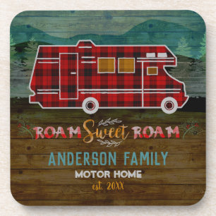 Motorhome RV Camper Travel Van Rustic Personalised Coaster