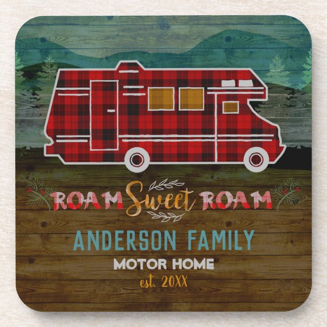 Motorhome RV Camper Travel Van Rustic Personalised Coaster (Front)