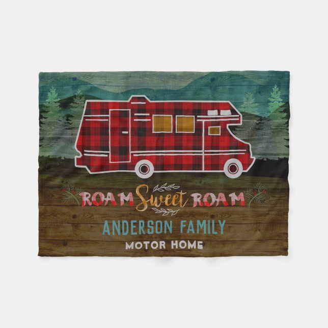Motorhome RV Camper Travel Van Rustic Personalised Fleece Blanket (Front (Horizontal))