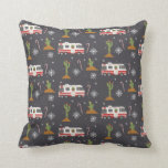 Motorhome RV Desert Cactus Christmas  Throw Pillow<br><div class="desc">Pattern with illustrations of a retro rv motorhome camper decorated with Christmas lights,  cactus decorated with lights and ornaments,  candy canes,  snowflakes,  and stars.</div>