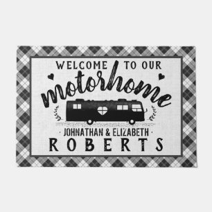 Motorhome RV Rustic Grey Plaid Farmhouse Custom Lg Doormat