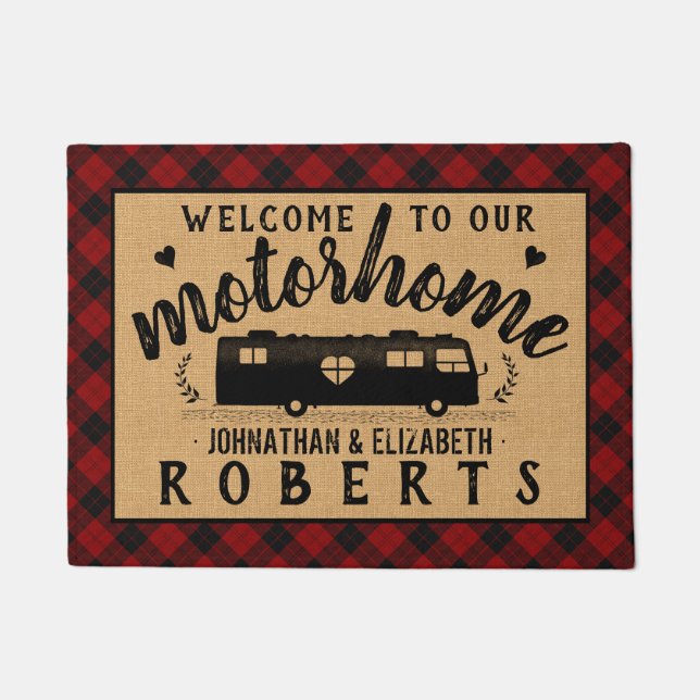 Motorhome RV Rustic Red Plaid Farmhouse Custom Doormat (Front)