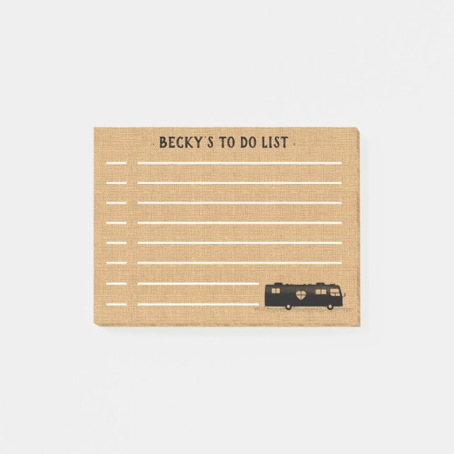 Motorhome RV Travel Van Rustic Burlap Custom To Do Post-it Notes (Front)