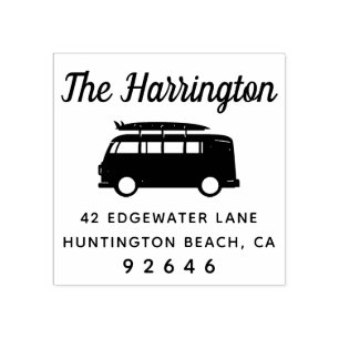 Motorhome Surfboard Family Name Return Address Rubber Stamp