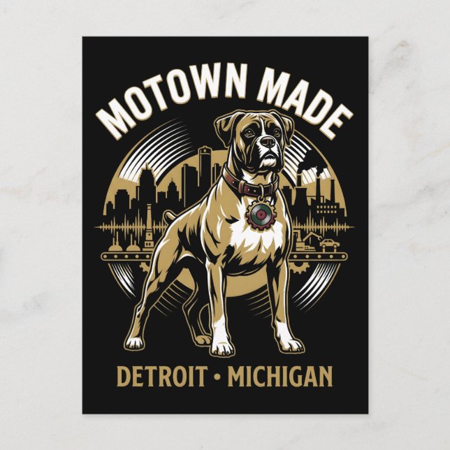 Motown Made Detroit Boxer Dog Labor & Music Pride  Postcard (Front)
