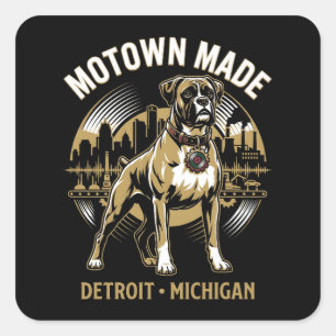 Motown Made Detroit Boxer Dog Labor & Music Pride Square Sticker