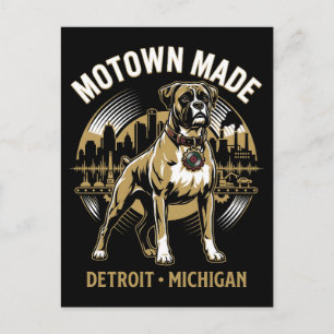 Motown Made Detroit Boxer Dog Labour & Music Pride Postcard