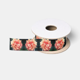 Mottled Peach Rose In Bloom Satin Ribbon