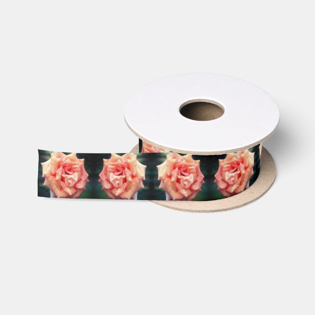 Mottled Peach Rose In Bloom Satin Ribbon (Spool)