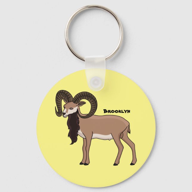 Mouflon goat illustration key ring (Front)