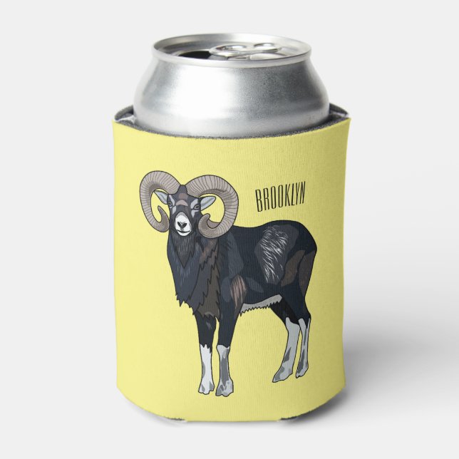 Mouflon sheep cartoon illustration can cooler (Can Front)