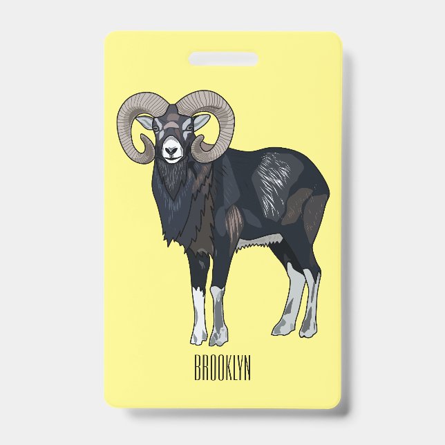 Mouflon sheep cartoon illustration ID badge (Front)