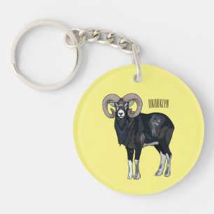 Mouflon sheep cartoon illustration key ring