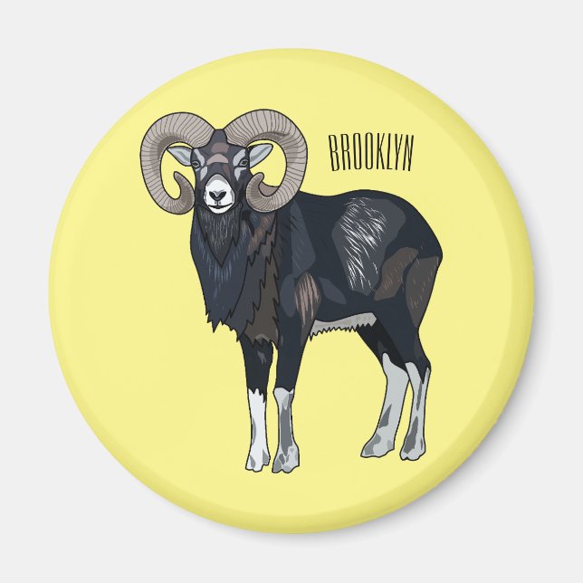 Mouflon sheep cartoon illustration magnet (Front)