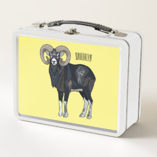 Mouflon sheep cartoon illustration metal lunch box