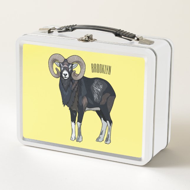 Mouflon sheep cartoon illustration metal lunch box (Front)