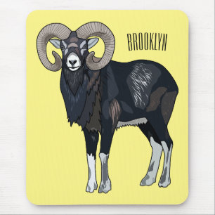 Mouflon sheep cartoon illustration mouse pad