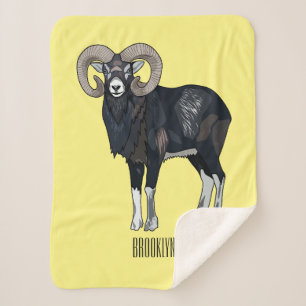 Mouflon sheep cartoon illustration sherpa blanket