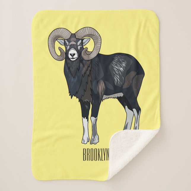Mouflon sheep cartoon illustration sherpa blanket (Front)