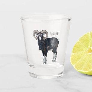 Mouflon sheep cartoon illustration shot glass
