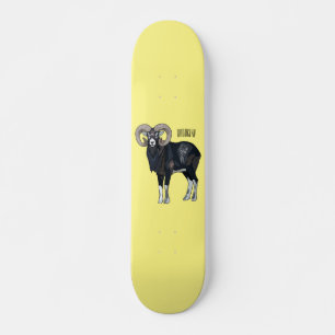 Mouflon sheep cartoon illustration skateboard