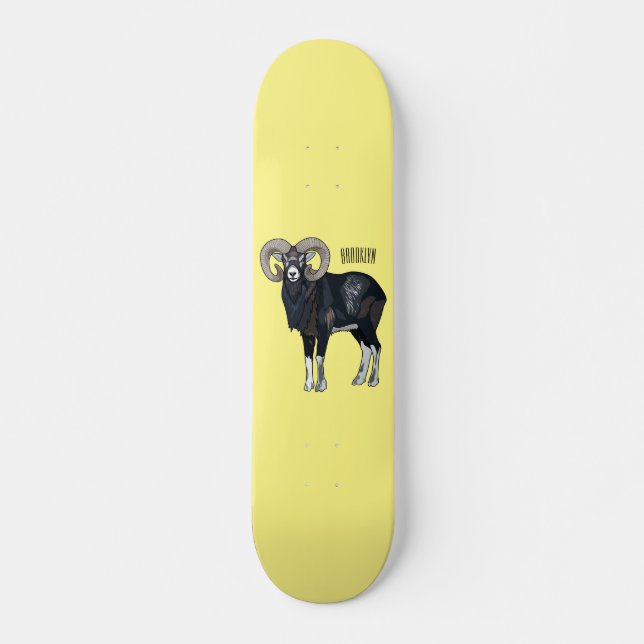 Mouflon sheep cartoon illustration skateboard (Front)