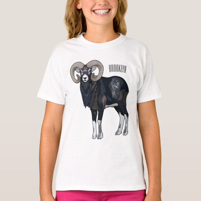 Mouflon sheep cartoon illustration T-Shirt (Front)