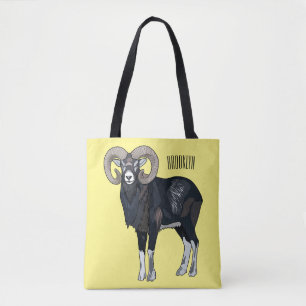 Mouflon sheep cartoon illustration tote bag