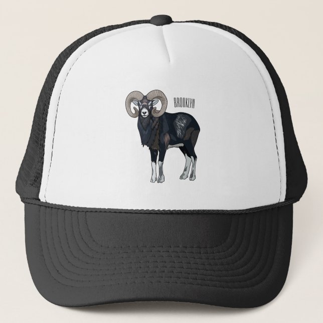 Mouflon sheep cartoon illustration trucker hat (Front)