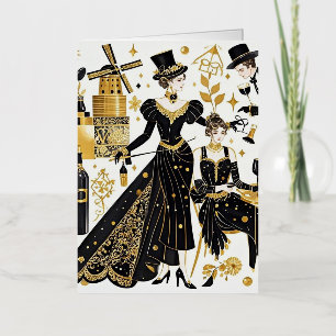 Moulin rouge style, black and gold, Rich luxury  Foil Greeting Card
