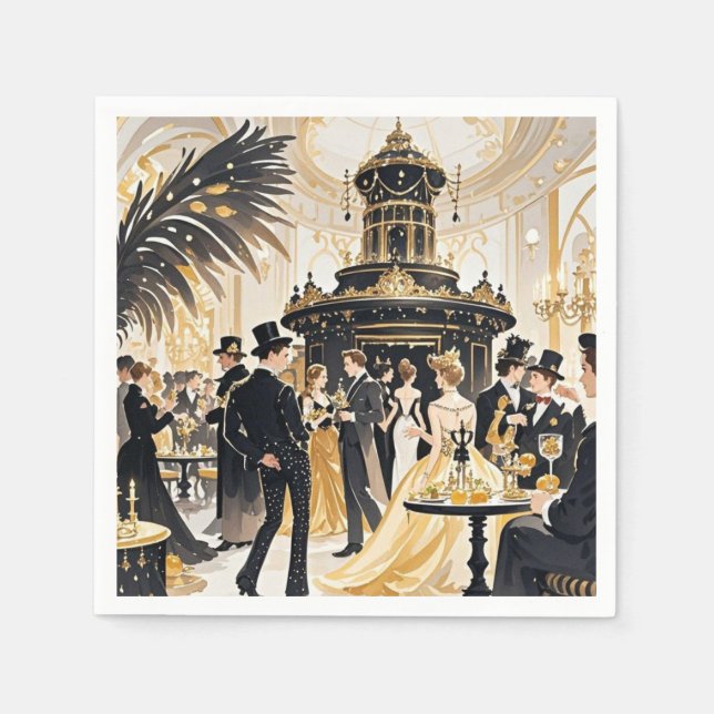 Moulin rouge style, black and gold, Rich luxury Napkin (Front)