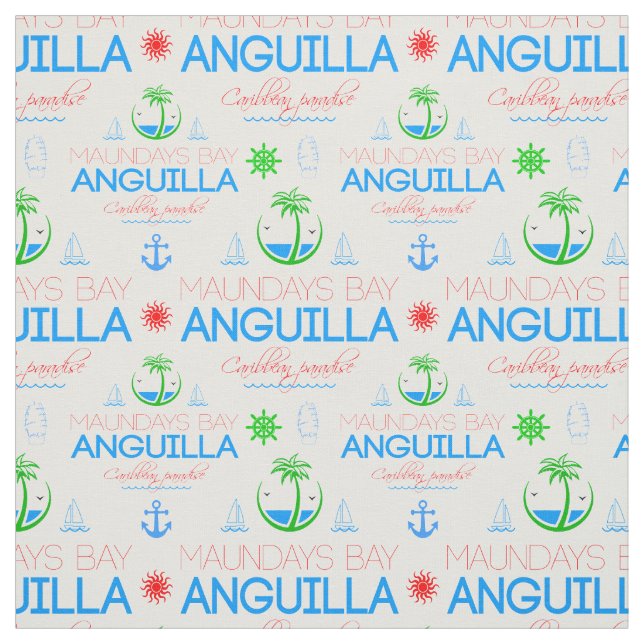 Moundays Bay, Anguilla Colour Text, Images Pattern Fabric (Swatch)
