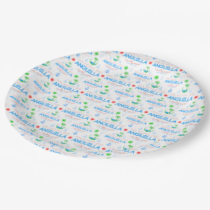 Moundays Bay, Anguilla Colour Text, Images Pattern Paper Plate