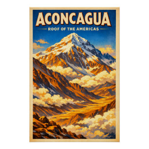 Mount Aconcagua, Argentina, in a classic retro Poster