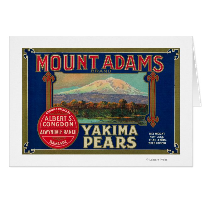 Mount Adams Pear Crate LabelYakima, WA (Front Horizontal)