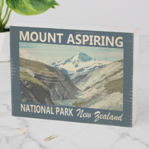 Mount Aspiring National Park New Zealand Vintage Wooden Box Sign